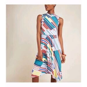 Maeve (Anthropologie) Cyprus Swing Dress Colorful Geometric Knee Length, Size XS